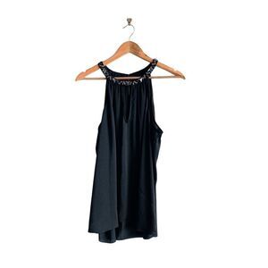 BCBGMaxAzria Jewel Silky Black Tank Top Halter Keyhole Neckline Women's L Blouse
